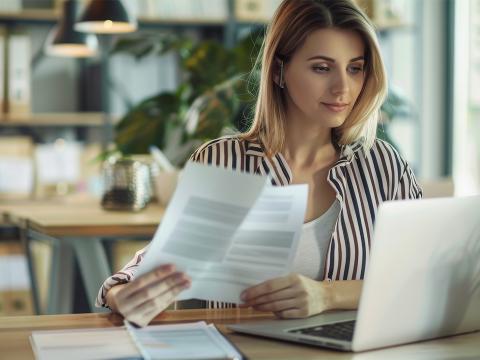 Mujer con ordenador, tramites y empleabilidad